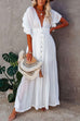 Mixiedress V Neck Short Sleeve Tie Waist Swing Beach Dress