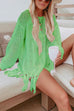 Mixiedress Tassel Long Sleeve Hollow Out Cover Up Dress