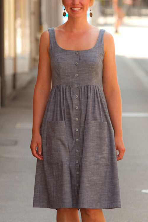 Mixiedress U Neck Button Down Tank Dress with Pockets