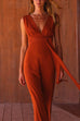 Mixiedress V Neck Sleeveless Tie Waist Wide Leg Jumpsuit