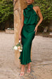 Mixiedress Stylish Halter Sleeveless Waisted Satin Party Dress