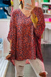 Mixiedress V Neck Batwing Sleeve Leopard T-shirt