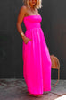 Mixiedress Strapless Smocked Pocketed Wide Leg Jumpsuit