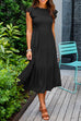 Mixiedress Crewneck Puff Sleeve Pleated Swing Dress