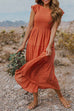 Mixiedress Crewneck Puff Sleeve Pleated Swing Dress