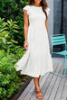 Mixiedress Crewneck Puff Sleeve Pleated Swing Dress