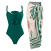 Mixiedress Bow Front One-piece Swimsuit and Printed Wrap Cover Up Skirt Set