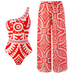 Mixiedress Printed One Shoulder Tummy Control Swimsuit and Wide Leg Cover Up Pants Set