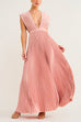 Deep V Neck Waisted Sleeveless Pleated Maxi Party Dress