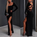 Back Twist Cross Long Sleeves High Slit Maxi Party Dress