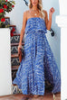 Mixiedress Sleeveless Off Shoulder Waisted Slit Maxi Printed Swing Dress