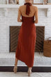 Halter Backless Cut Out Midi Wrap Dress