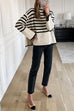 Mixiedress Striped Tuetleneck Side Split Pullover Sweater