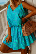Mixiedress V Neck Tie Shoulder Waisted Printed Swing Cami Dress