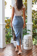 Mixiedress Back Slit Raw Hem Splice Midi Denim Skirt