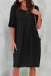 Mixiedress Half Sleeve Ruched Shift Cotton Linen Dress