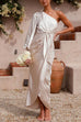 Mixiedress One Shoulder Tie Waist Satin Tulip Maxi Party Dress