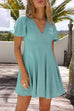 Mixiedress Solid V Neck Short Sleeve Mini Swing Dress