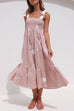 Mixiedress Bow Knot Shoulder Smocked Ruffle Tiered Printed Dress