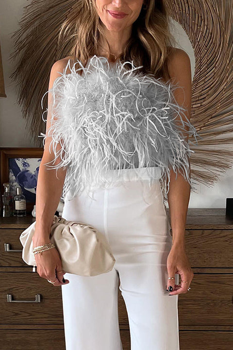 Mixiedress Fuzzy Feather Crop Tube Top