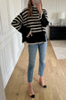 Mixiedress Striped Tuetleneck Side Split Pullover Sweater