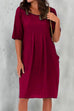 Mixiedress Half Sleeve Ruched Shift Cotton Linen Dress