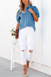Mixiedress Puff Short Sleeves Button Up Denim Blouse Shirt