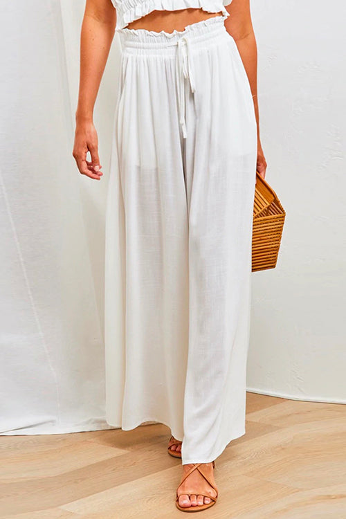 Mixiedress Drawstring Elastic Waist Wide Leg Baggy Pants(5 Colors Available)