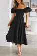 Mixiedress Off Shoulder Puff Sleeves Ruffle Tiered Midi Dress