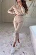 Mixiedress Long Sleeves Hoodied Crop Sweatshirt Elastic Waist Joggers Loungewear Set