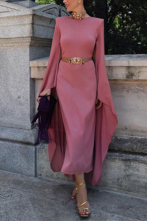 Mixiedress Cape Sleeves Solid Formal Party Midi Dress