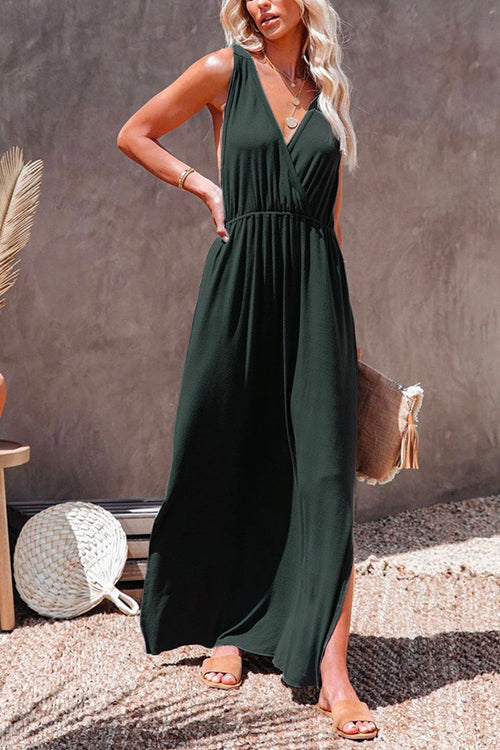 Mixiedress Sleeveless V Neck Side Split Solid Maxi Sundress