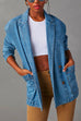 Mixiedress Notch Lapel Button Front Pocketed Denim Blazer