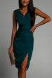 Mixiedress Sleeveless High Waist Ruched Slit Pencil Dress