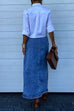 Mixiedress High Rise Button Down Slit Denim Skirt