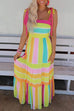 Mixiedress Bow Knot Shoulder Color Block Striped Maxi Cami Dress