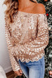 Mixiedress Sparkly Crewneck Long Sleeve Ruffle Sequin Tops