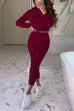 Mixiedress Long Sleeves Hoodied Crop Sweatshirt Elastic Waist Joggers Loungewear Set