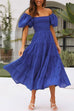 Mixiedress Off Shoulder Puff Sleeves Ruffle Tiered Midi Dress