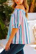 Mixiedress Color Block Stripes Off Shoulder Frilled Top
