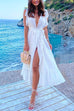 Mixiedress Ruffle Slit Lace Hollow Out Midi Vacation Dress