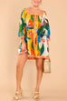 Mixiedress 3/4 Sleeves Tropic Print Cotton Linen Dress