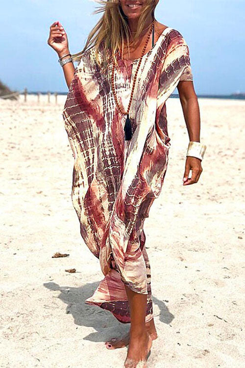 Mixiedress Tie Dye Short Sleeve Slit Oversized Beach Dress