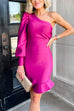 One Shoulder Long Sleeve Ruffle Bodycon Party Dress