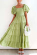 Mixiedress Off Shoulder Puff Sleeves Ruffle Tiered Midi Dress