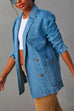 Mixiedress Notch Lapel Button Front Pocketed Denim Blazer