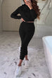 Mixiedress Long Sleeves Hoodied Crop Sweatshirt Elastic Waist Joggers Loungewear Set