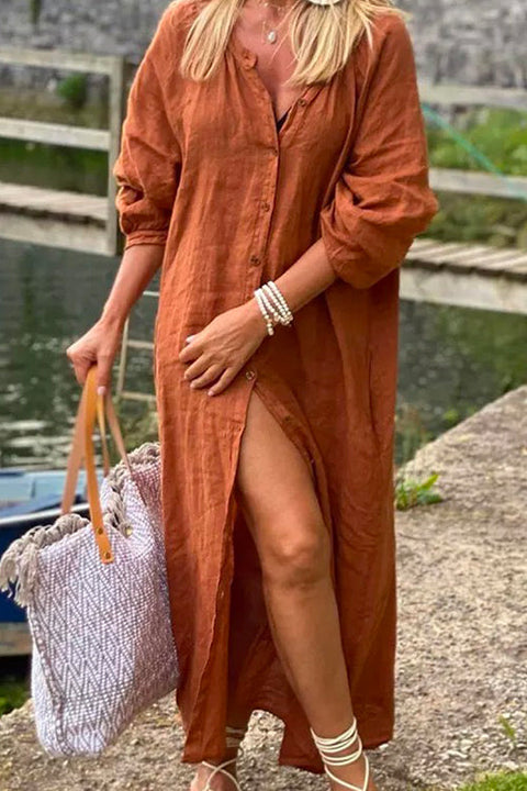 Mixiedress 3/4 Sleeve Button Down Oversized Maxi Shirt Dress