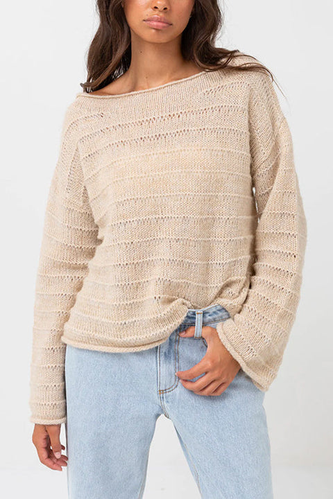 Mixiedress Drop Shoulder Hollow Out Solid Knitting Sweater