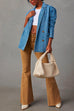 Mixiedress Notch Lapel Button Front Pocketed Denim Blazer